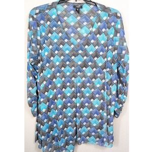 Alfani Woman 3X Geometric Print Blouse Top Blue Black White‎